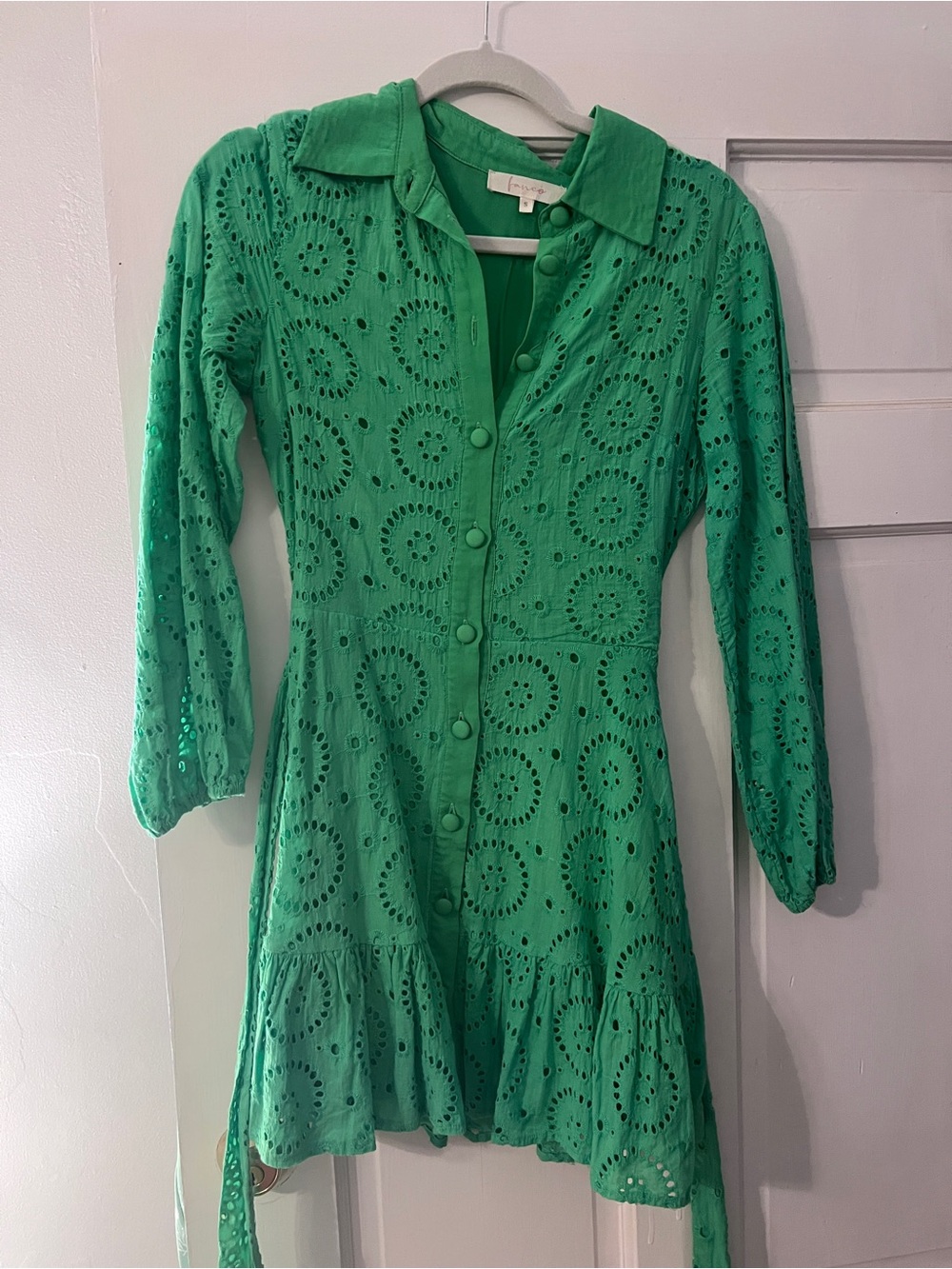 Eyelet Button-Front Green Dress